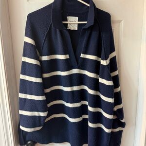 Aerie Navy and White Striped Sweater